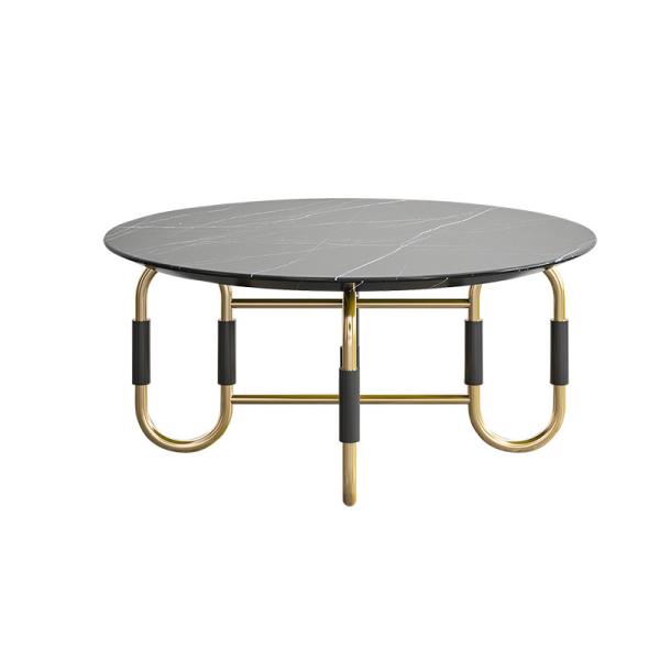 Living Room Stainless Steel Round Central coffee Table With Bright Gold Mirror