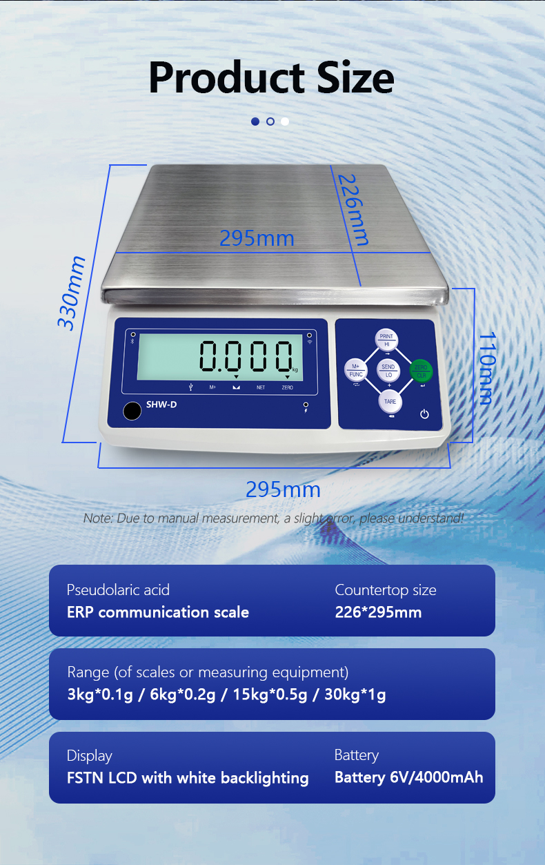 SHWDL-30KG USB Storage Communication Scale with LCD Display and AC/DC Power Supply