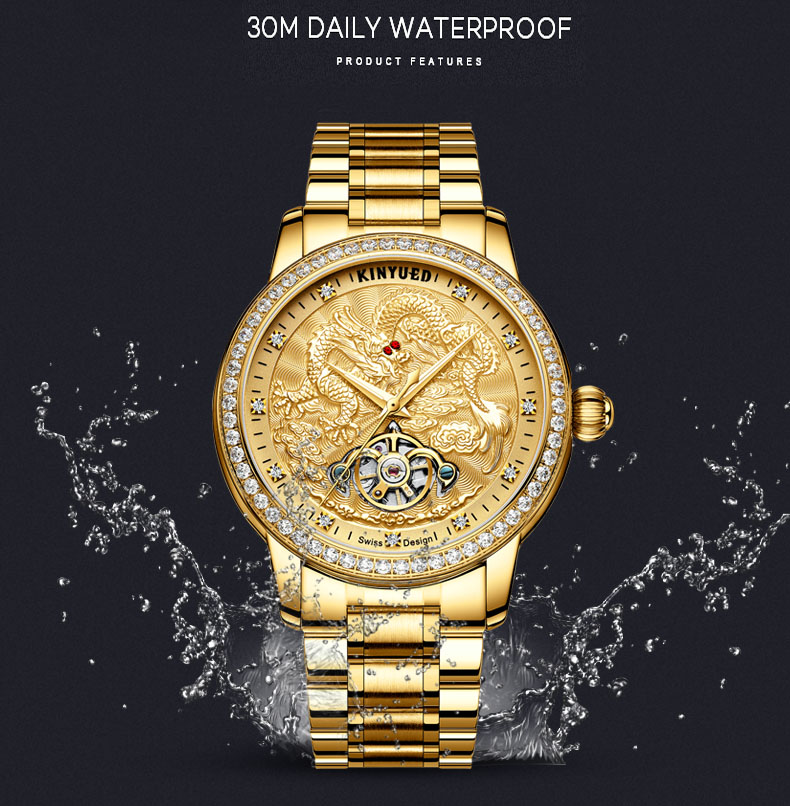 KINYUED watches men wrist Automatic Mechanical Movement stainless steel band custom logo