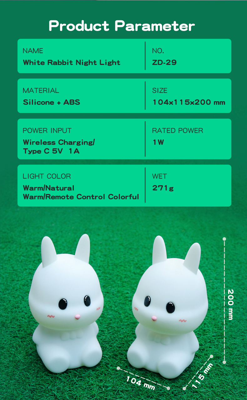 Baby Night Lamp with LED Light Source Bunny Rabbit Shaped Smart Touch Night Light