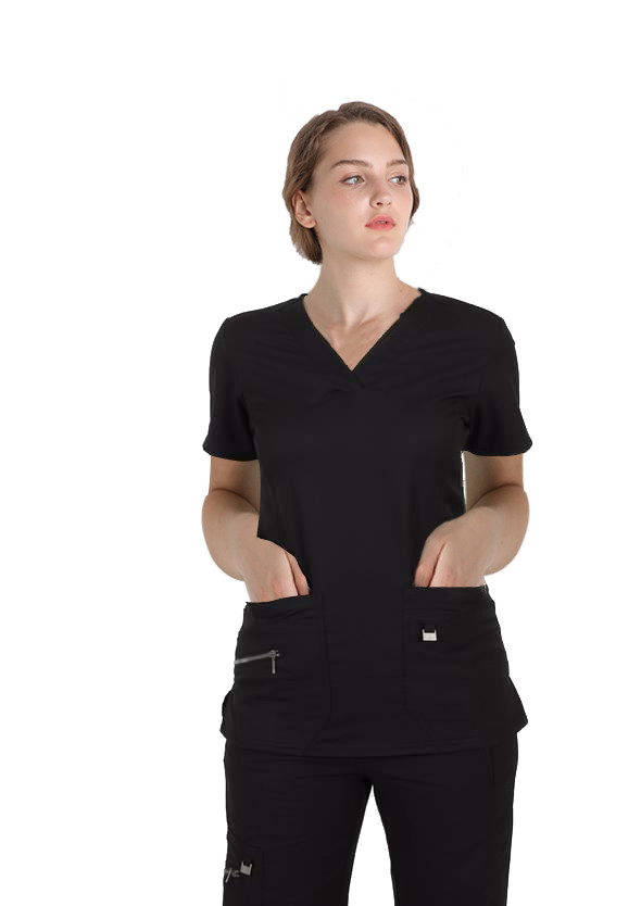 180 GSM Spandex Short Sleeve L Women Plain Woven Scrubs Medical Uniform Wrinkle-free