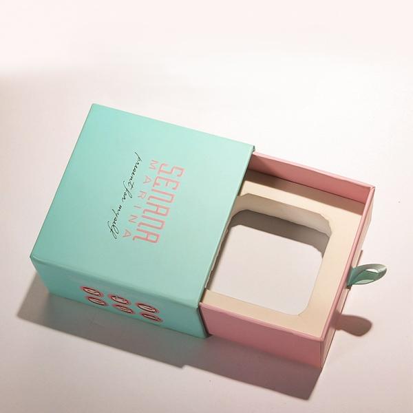 Drawer Gift Box Premium Two Tone Jewelry Cosmetics Packaging Light Blue Lid Pink Base Design Custom Logo Printing