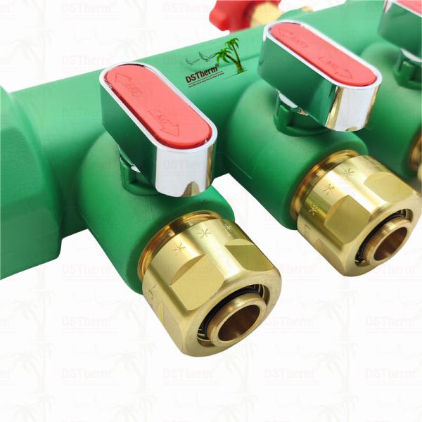 PPR Manifolds With Ball Valve Hot & Cold Water Red 3 Ways Manifolds Customized Logo and Color 25mm