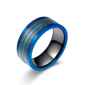 China Waterproof Stainless Steel Ring Plated Blue No Fade Men's Simple Finger Rings wholesale