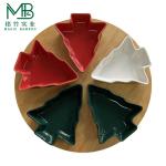 Christmas Special Rotating Ceramic Snack Tray With Bamboo Base