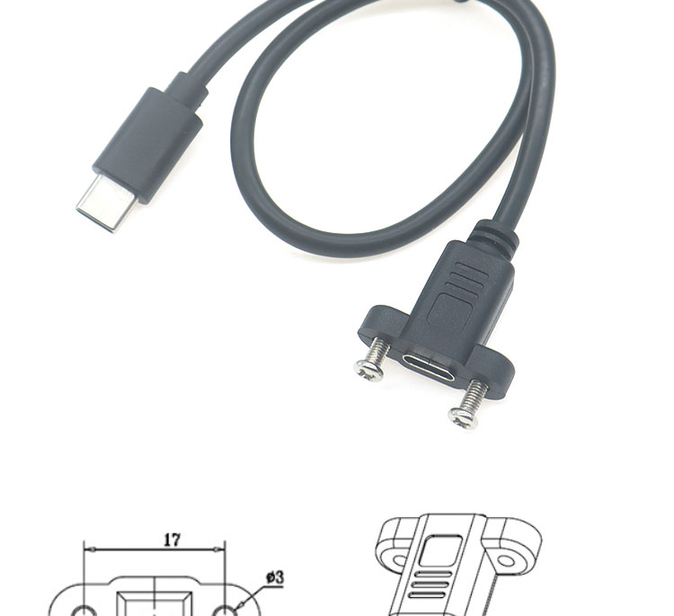 30cm 50cm Screw Panel Mount Male to Female USB Type C 3.1 Extension Cable