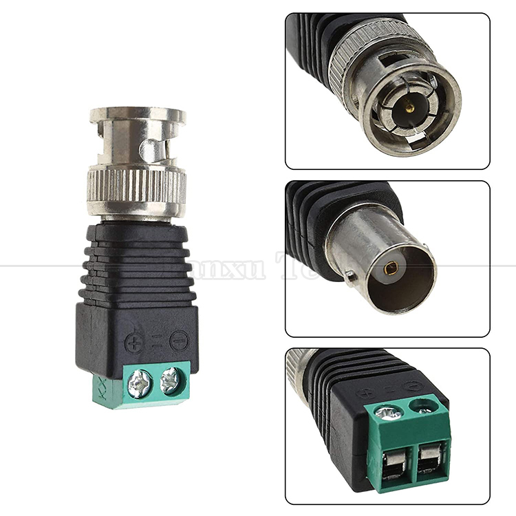 2 Pin Solderless Screw Terminal BNC Male Female Connector Power Adapter for CCTV Camera