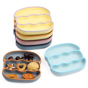 China 3 Dividers Silicone Feeding Bowl Leak Proof Yellow Blue Lightweight wholesale