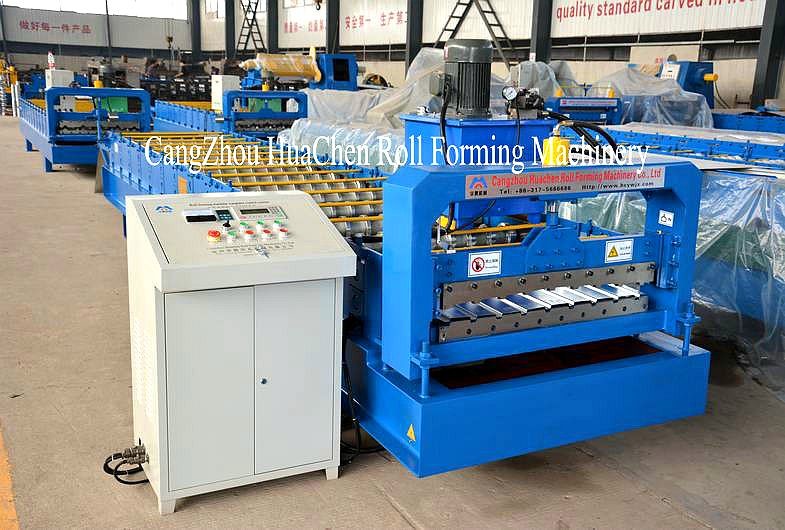 Blue Color Roofing Sheets Manufacturing Machine , Roll Forming Line High Speed