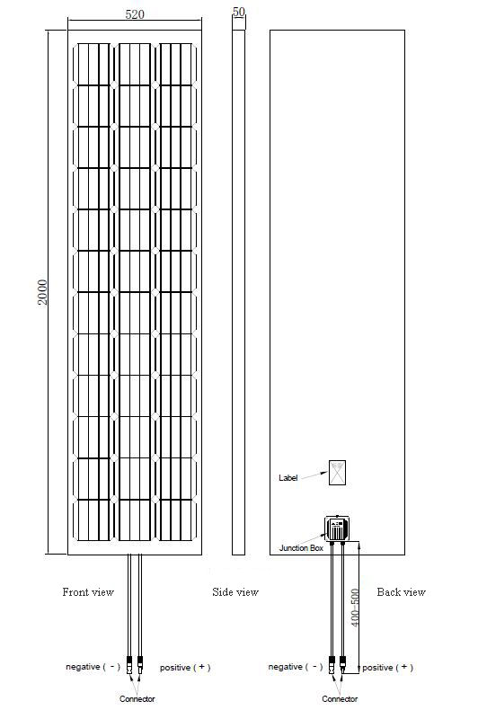 160W-170W-18V-U type monocrystalline silicon solar panel Dimensions
