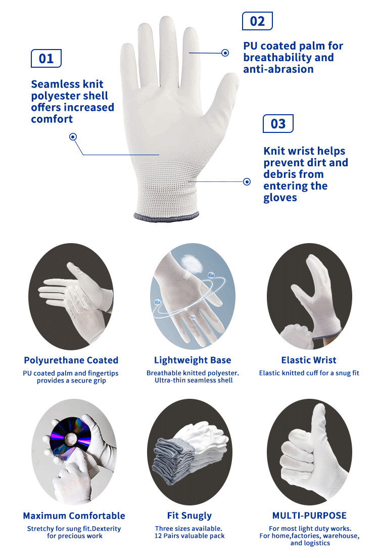 Knitted Guantes Seguridad Antistatic ESD Clean Room Gloves Carbon Fiber Polyester For Cleaning