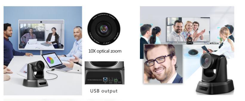 USB PTZ Conference Camera with 10X Zoom for Skype Video Conferencing