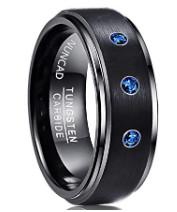 China Stylish Black Tungsten Carbide and Sapphire Inlay Men's Wedding Bands wholesale