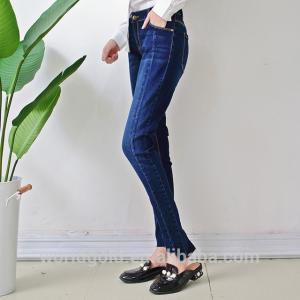 China Fashion Breathable Women Denim Skinny Jeans Full Length Dark Blue Color wholesale