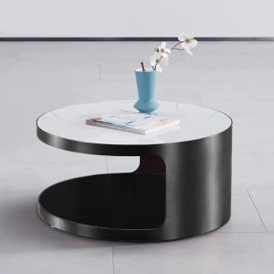 Brushed Titanium Round Nordic Coffee Table Ceramic Top Sophisticated
