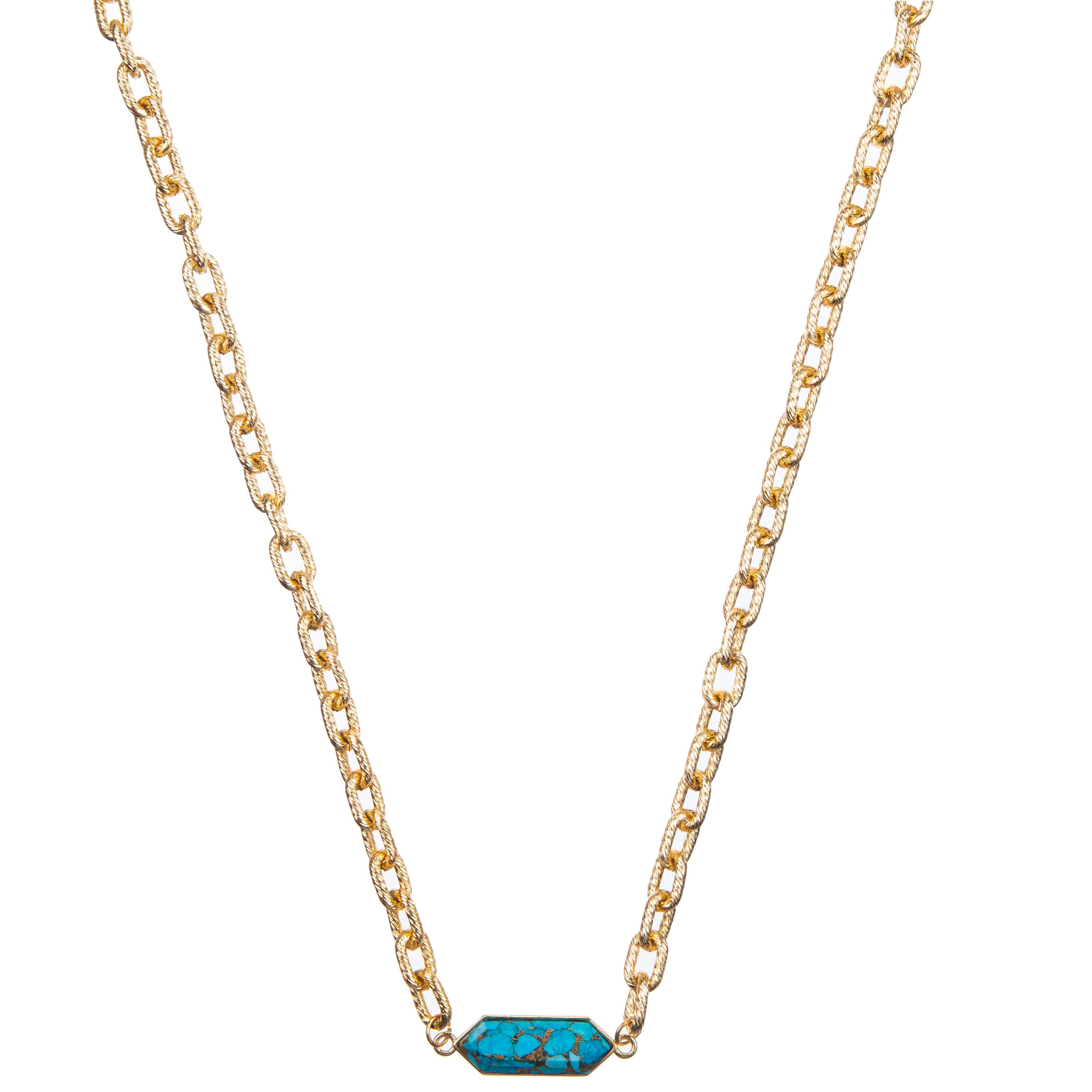 Minimalist Paper Clip Chain Link Necklace Set With Gold Plated Hexagon Faceted Crystal