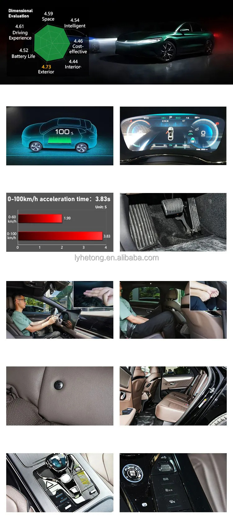 BYD Han EV 4WD High Speed Electric Cars Glacial Blue Wheel Base 2920 Max Speed 185Km/h