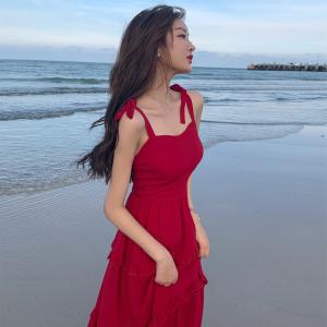 China Super Fairy Red 105cm Ladies Summer Beach Dresses wholesale