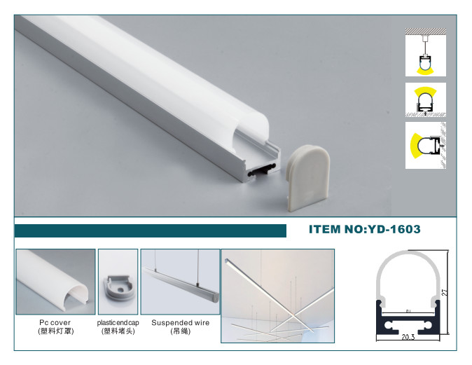 Round Cover LED Lighting Profiles Anodized Aluminum Alloy Suspended Housing