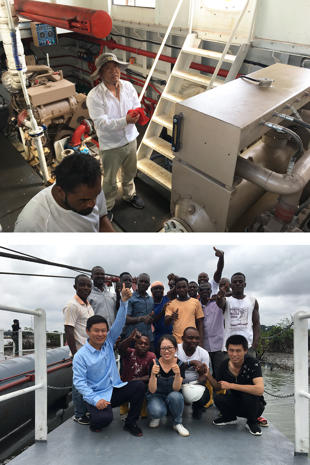 Technical team working on dredger