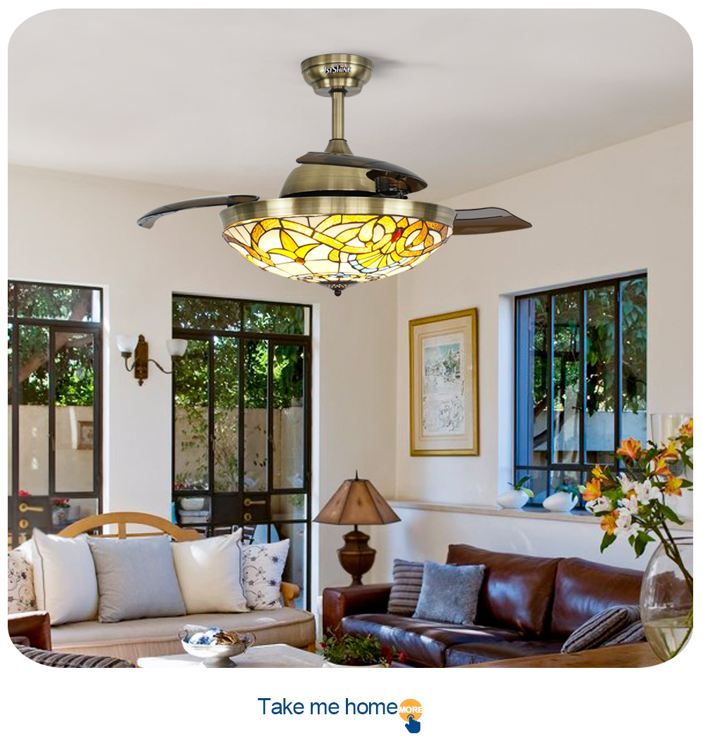Vietnam Ceiling Fans with Lights and Hidden Blades 42 Inch 106cm Crystal Decorative Design