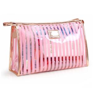 China Pink Stripe Pattern Storage Bride PVC Cosmetic Bag wholesale