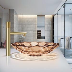 China North Americ Style Glass Wash Basin Tea Color Vessel Sinks wholesale