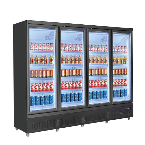 Four-Door Glass Beverage Display Cooler Supermarket Display Fridge with Cooling Technology for Drinks Storage