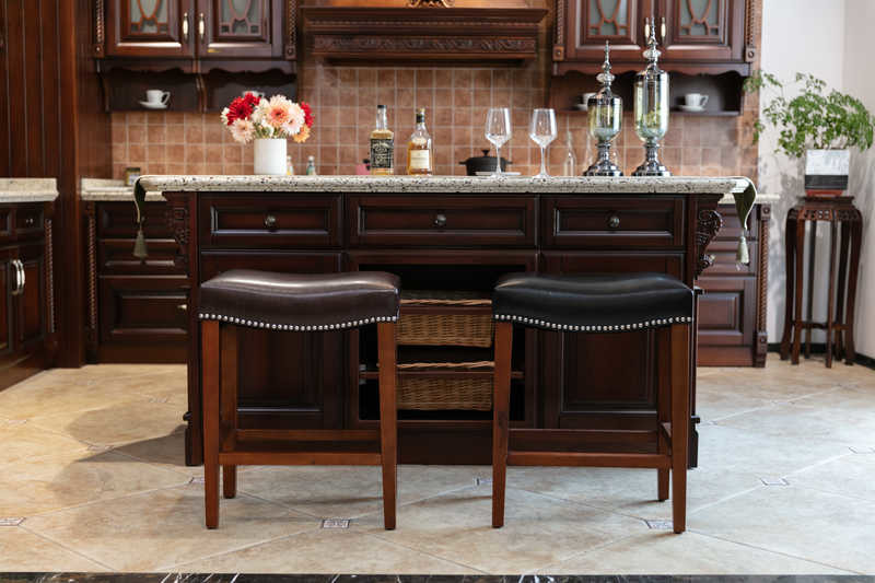W50.5cm D33.5cm Black Leather Bar Stools Set Of 2 With Rubber Wood Leg