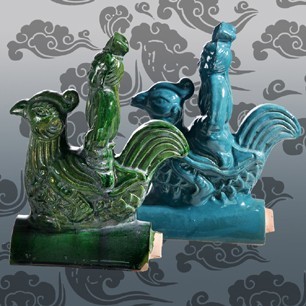 Building Materials Symbols Glazed Immortal Man Riding A Cock Roof Decoration