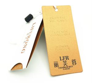 China Custom Luxury Clothing Paper Brand Swing Tags Emboss Gold Foil Stamping Logo wholesale