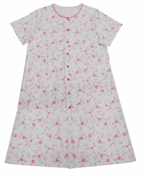 Ladies Cotton Jersey Pink Floral Printed Button Through Nightdress Sleepwear