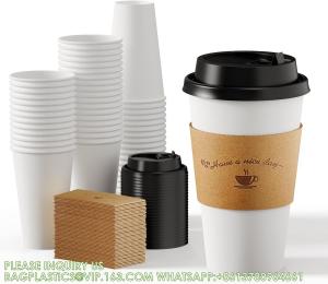 China Paper Coffee Cups 16 Oz, Disposable Coffee Cups With Lids And Kraft Sleeves, White Coffee Cups For Hot & Cold Drinks wholesale
