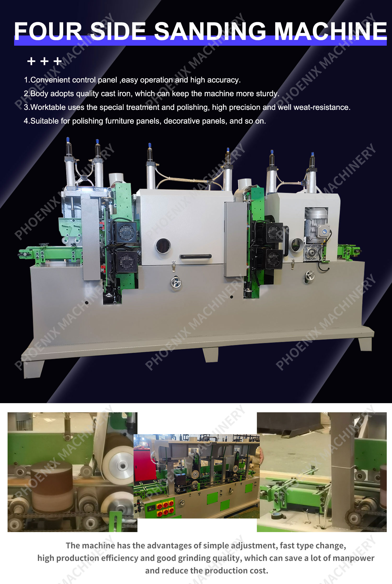 PS8130 Four-Sided Movement Polishing Machine for Solid Wood Furniture and Metal Plate