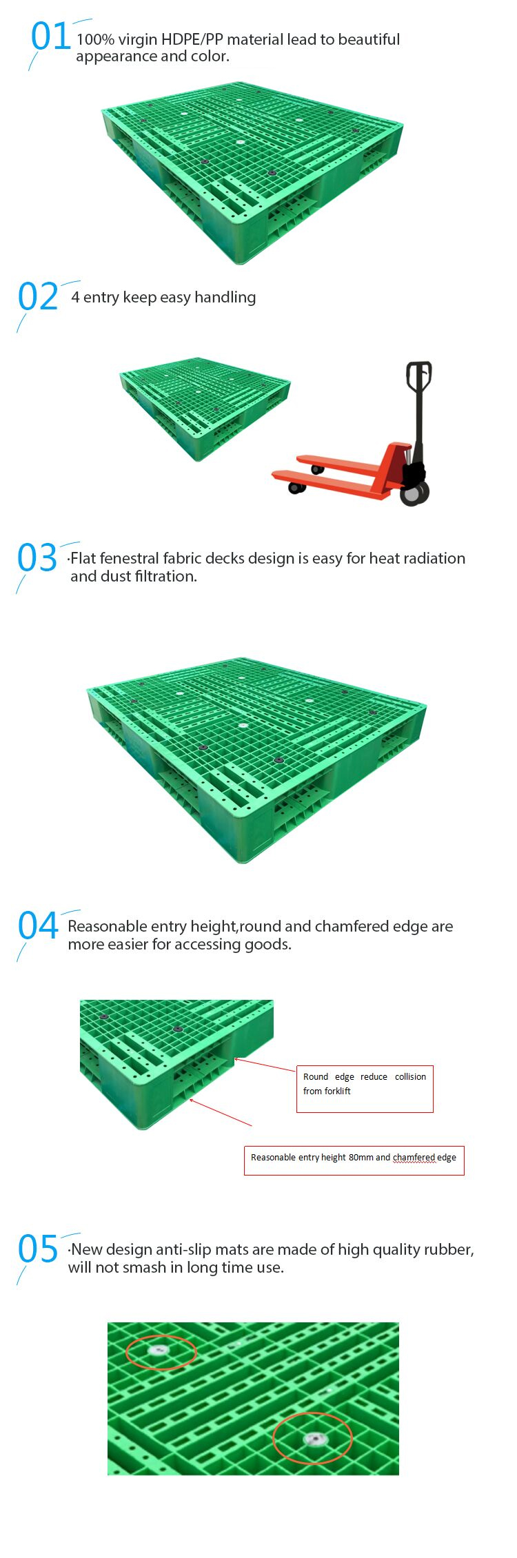 1100*1100 Recycle HDPE material eco-friendly stackable light plastic pallets