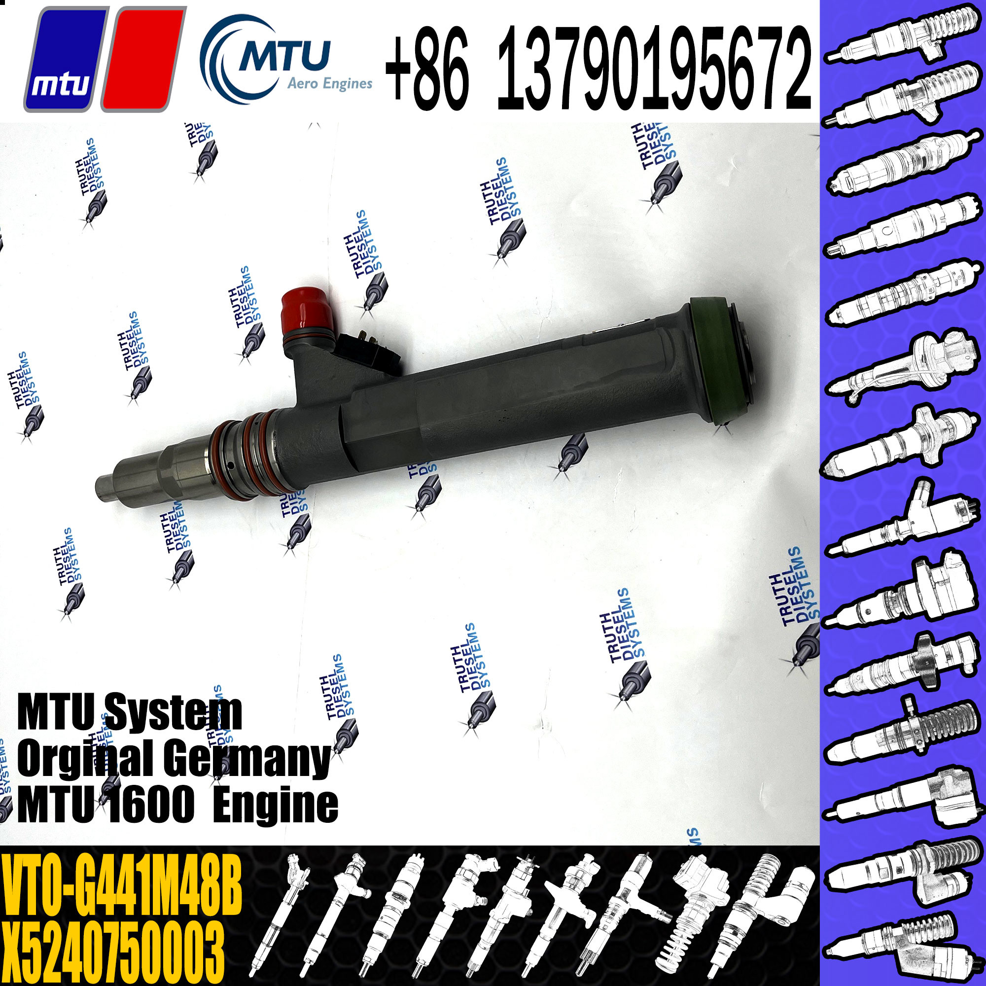 VTO-G441M48B Common Rail Diesel Injector X52407500052 For MTU