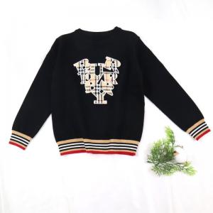 China Long sleeve Patch Design Winter Cotton Jersey stitch strip ribbed Pullover Kid Children Knitted sweater wholesale