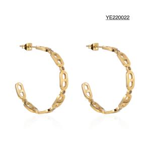 China Half Round Rhinestone Ear Rings 18K Gold Tone Stainless Steel Cutout Earrings wholesale