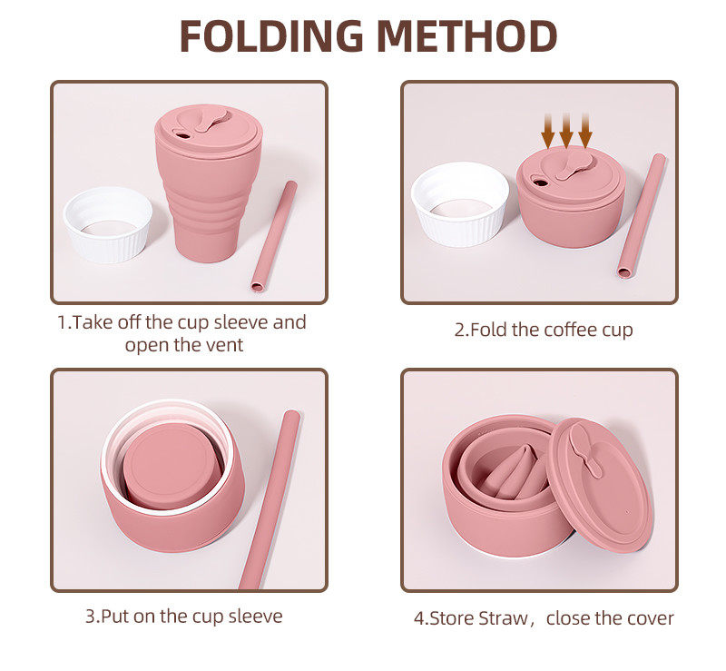 Flexible Collapsible Silicone Coffee Cups 12oz 16oz Cold / Heat Resistance