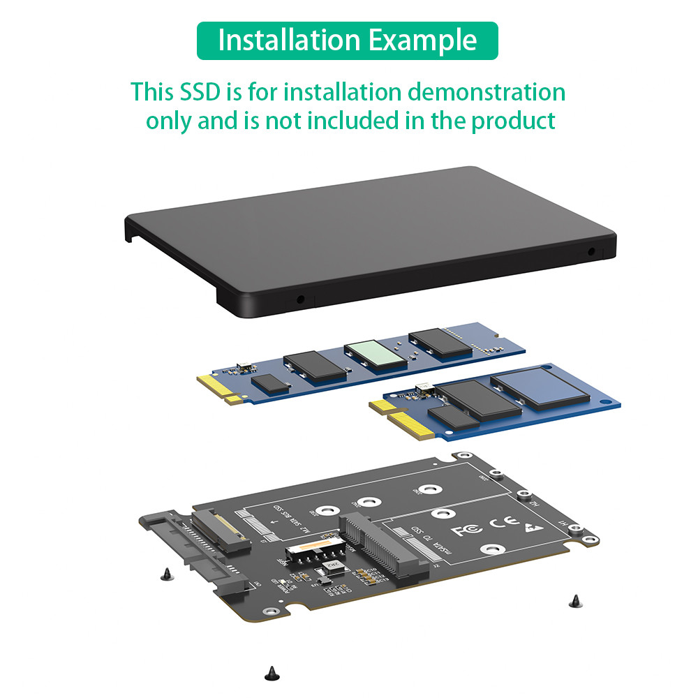 Full-size NGFF M.2 B Key/mSATA SSD to 2.5 SATA3 Adapter 2 in 1 with Plastic Enclosure
