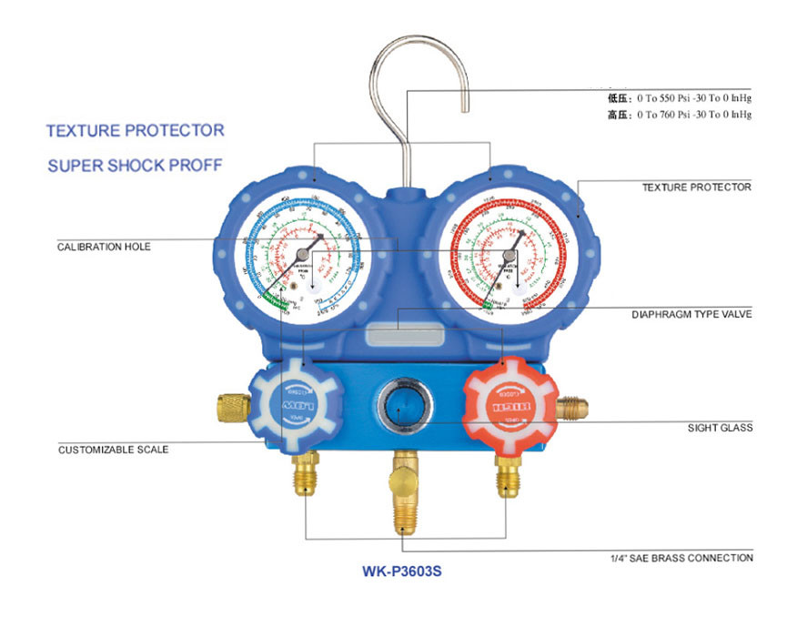 ODM HVAC Refrigerant Pressure Gauge Set For R410A High Precision