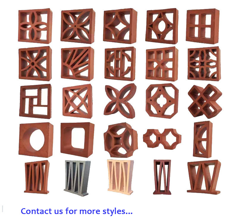 Natural Red Clay Terracotta Hollow Blocks Jali Tiles For Wall Cladding Wind Size 200x200x60 Mm Square Pattern