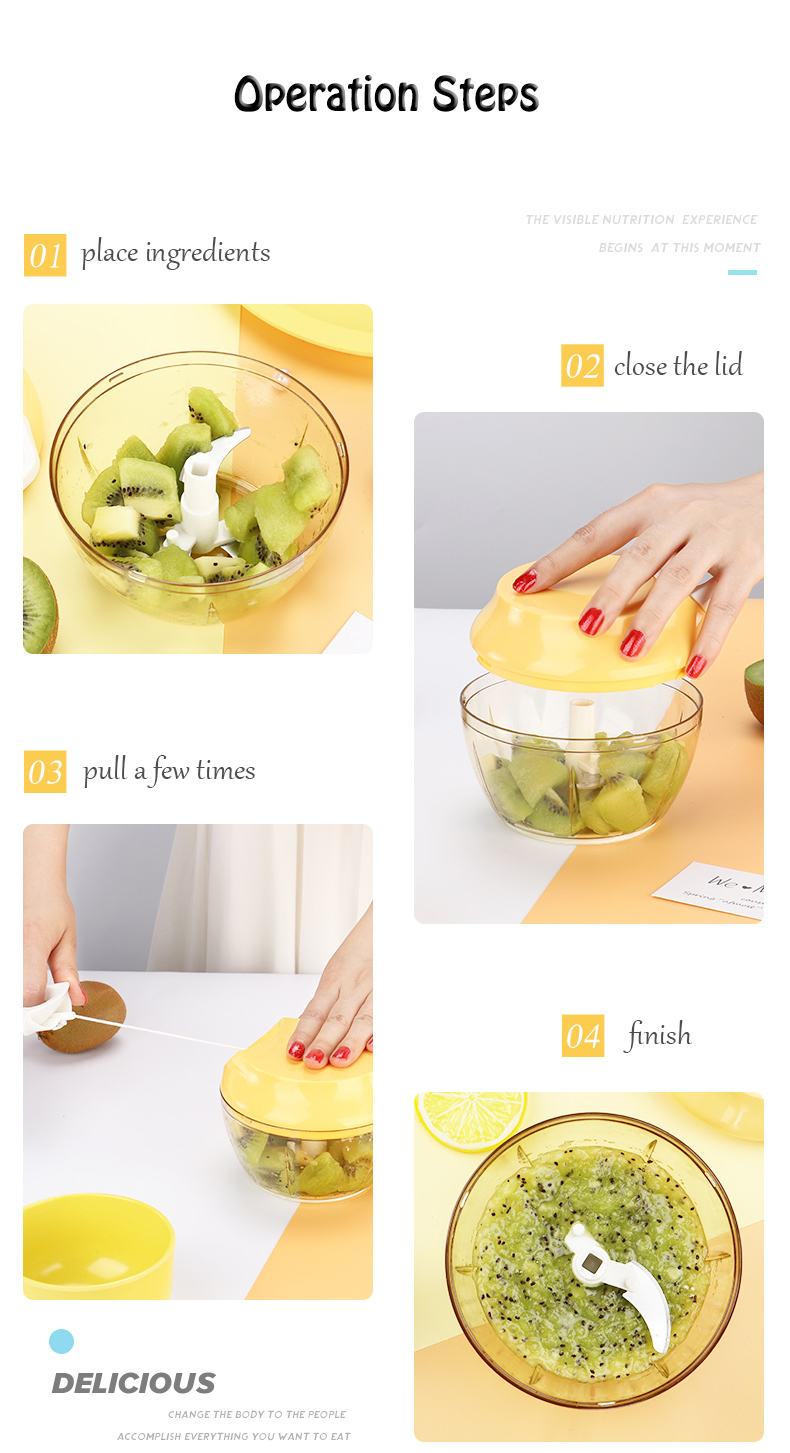 Multi Functional Kitchen Vegetable Chopper Polypropylene Pull String Chopper