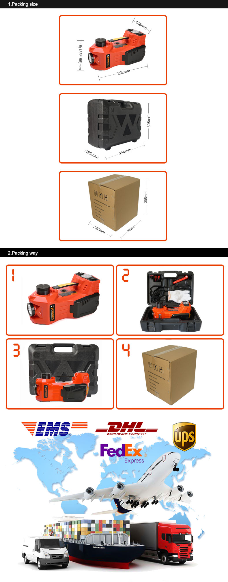 DINSEN 3 in 1 multifunctional 12v electric hydraulic jack ,inflator pump and light.