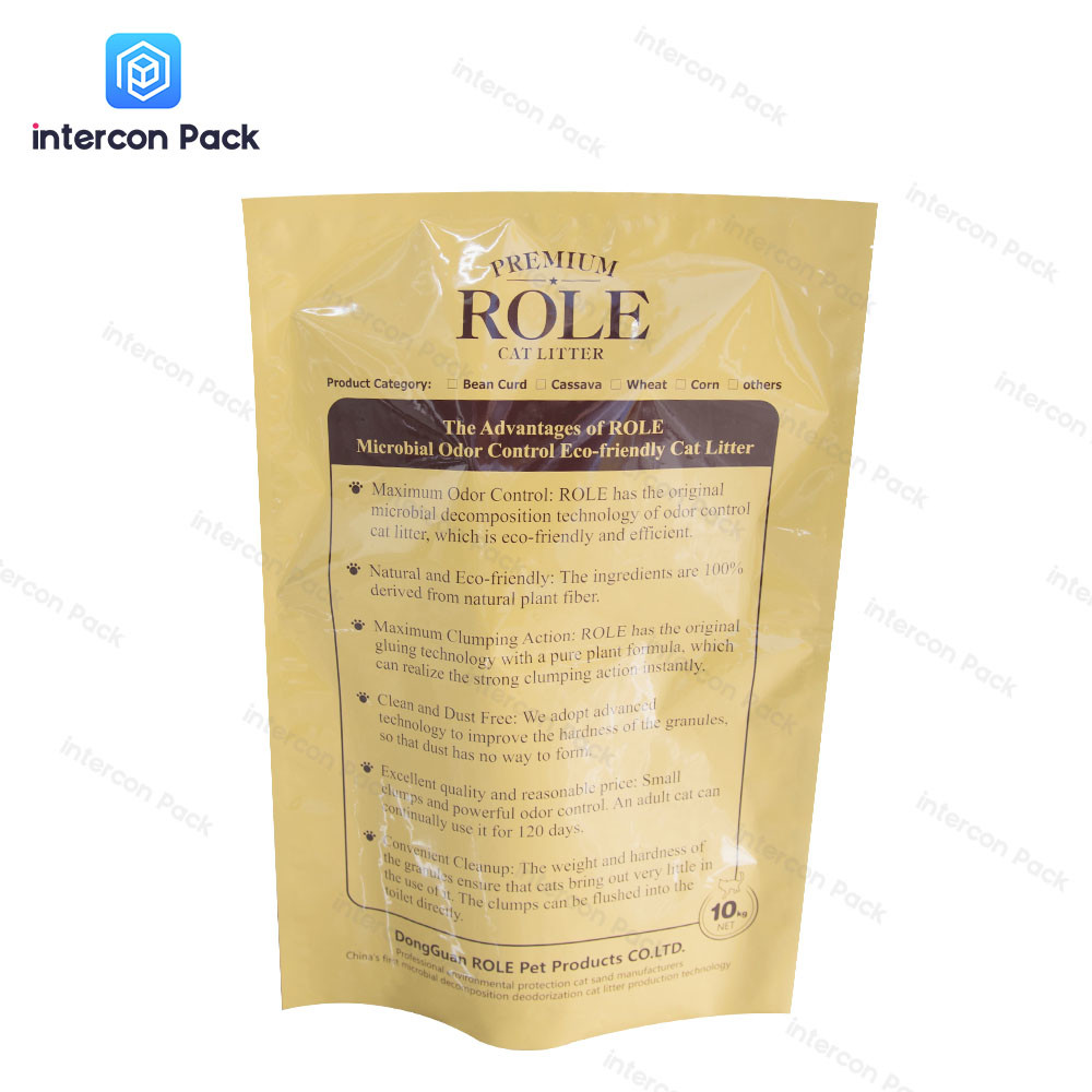 Upright Plastic Composite Kraft Paper Pouch Recyclable Degradable For Cat Litter