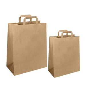 China Custom Logo Kraft Paper Bag Recycled Brown Paper Bags Take Away Food Paper Bag Packaging With Flat Handles wholesale