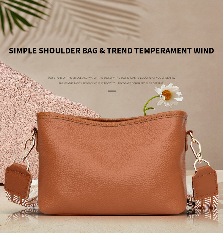 Single Strap Genuine Leather Women's Sling Shoulder Messenger Bags with Wide Shoulder