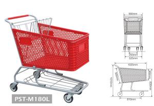 China PST-M180L Red Color Supermarket shopping Trolley with Four Wheels 180L shopping cart for Grocery Store wholesale