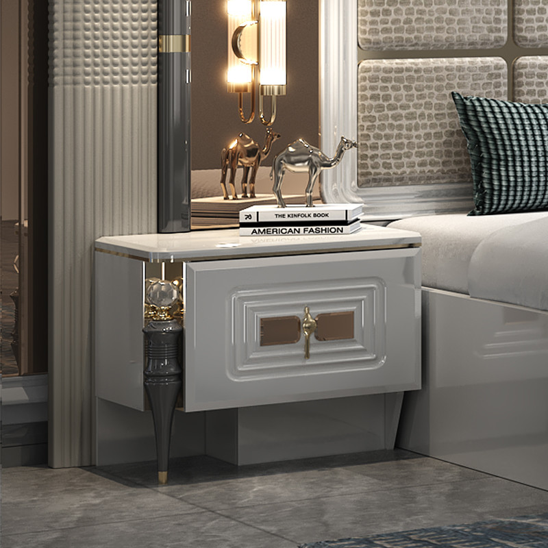 High Quality Modern Double Wooden Frame King Size Bed Wood Lighted Headboard Master Room Luxury Full Bedroom Furniture Set