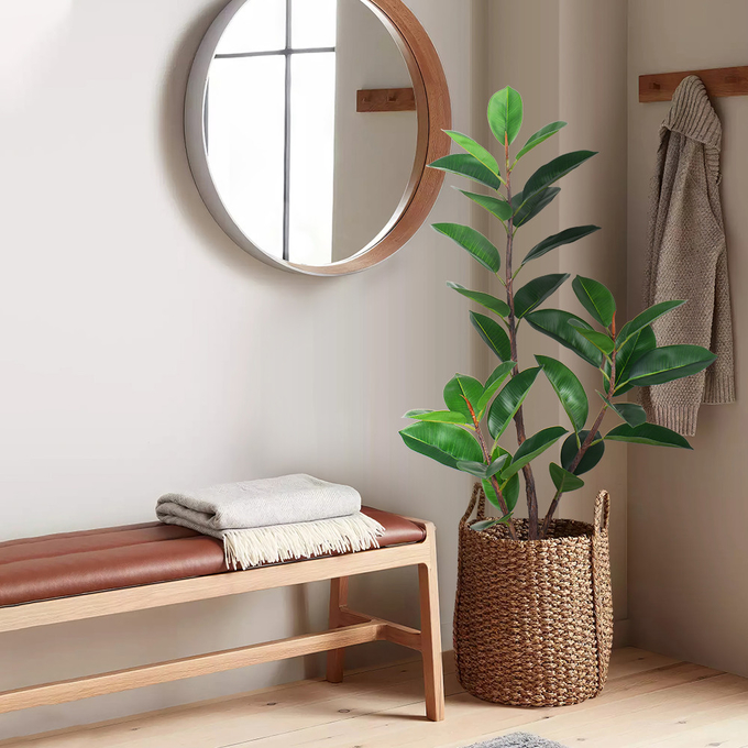 Artificial Potted Floor Plants Small Ficus Pandurata For Garden Decoration